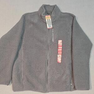 NWT Eddie Bauer Women’s XL Sherpa Fleece Jacket Gray Full Zip Cozy Teddy Coat